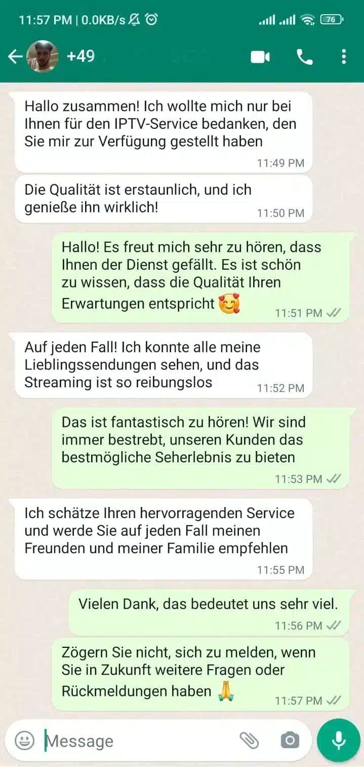 WhatsApp-Chat: Kundenfeedback zur Streaming-Qualität